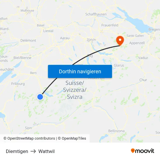 Diemtigen to Wattwil map