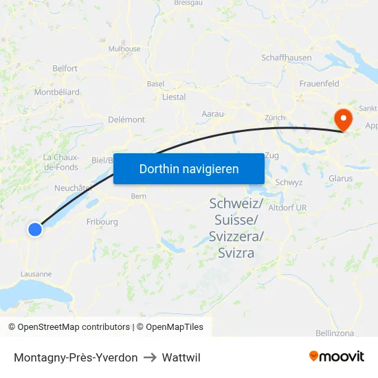 Montagny-Près-Yverdon to Wattwil map