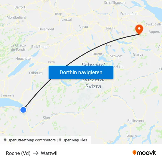Roche (Vd) to Wattwil map