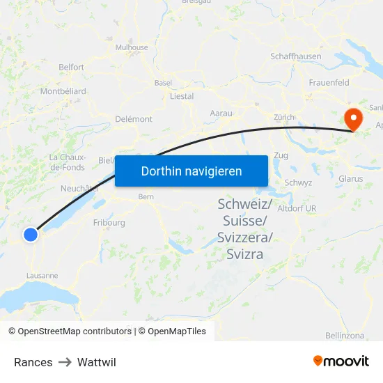 Rances to Wattwil map
