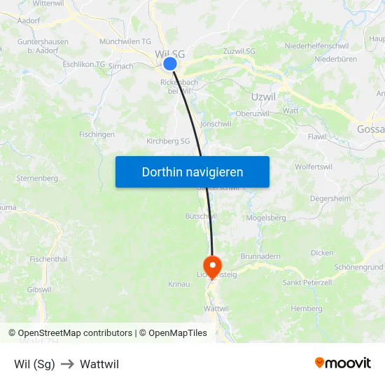 Wil (Sg) to Wattwil map