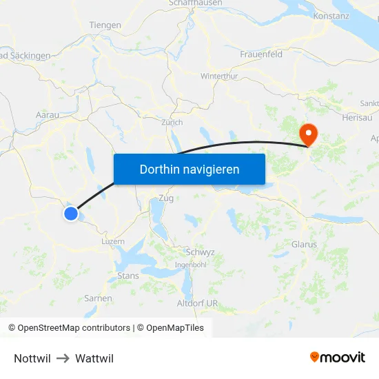 Nottwil to Wattwil map