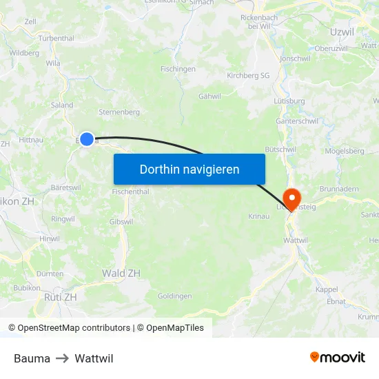 Bauma to Wattwil map
