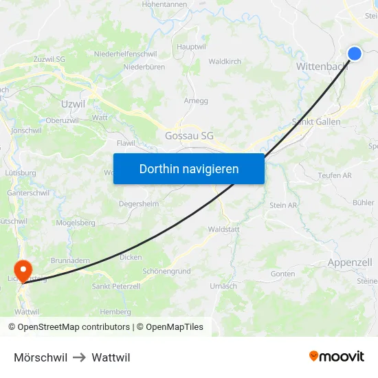 Mörschwil to Wattwil map