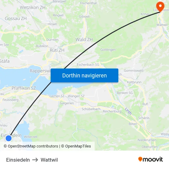 Einsiedeln to Wattwil map