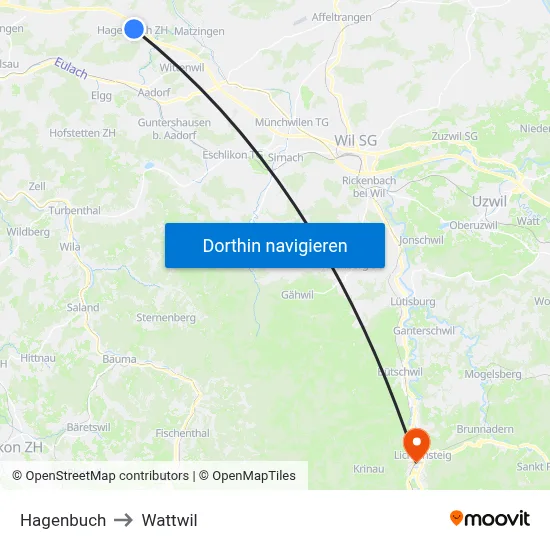 Hagenbuch to Wattwil map