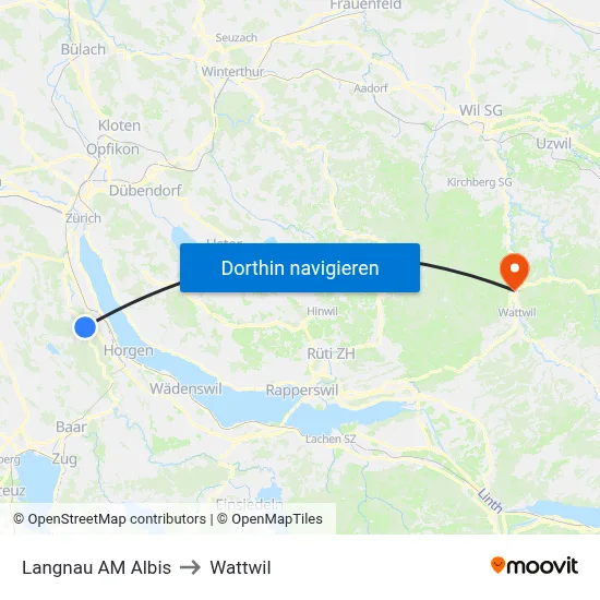 Langnau AM Albis to Wattwil map