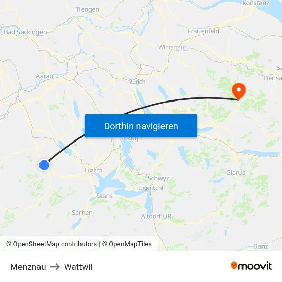 Menznau to Wattwil map