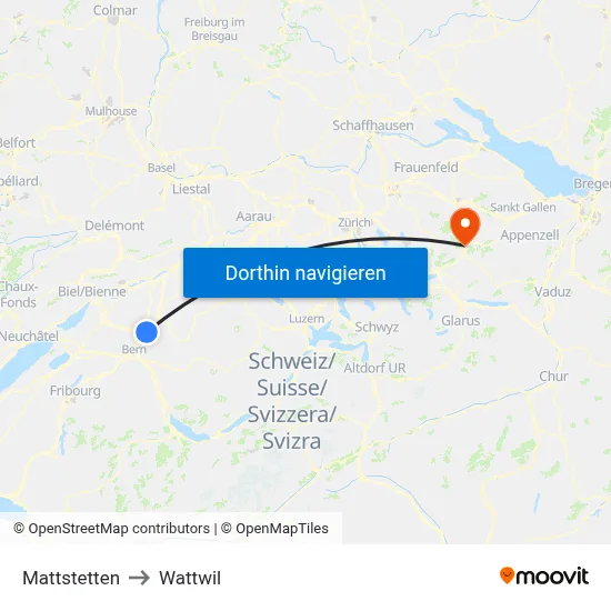 Mattstetten to Wattwil map
