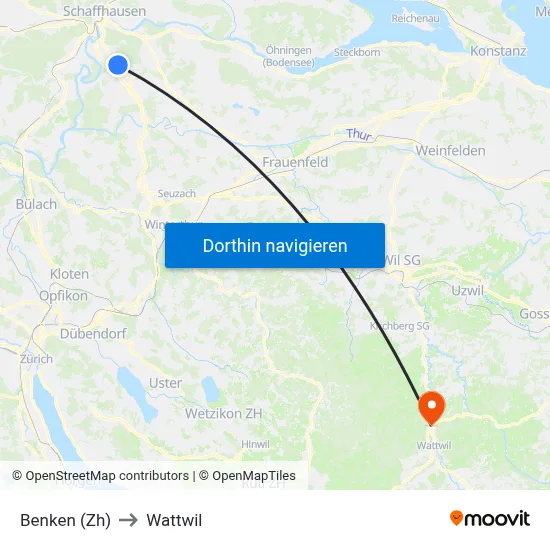 Benken (Zh) to Wattwil map