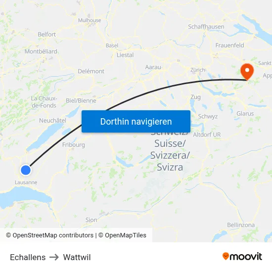Echallens to Wattwil map
