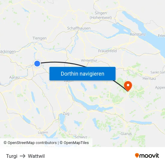 Turgi to Wattwil map