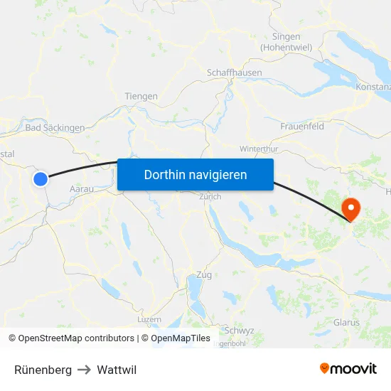 Rünenberg to Wattwil map