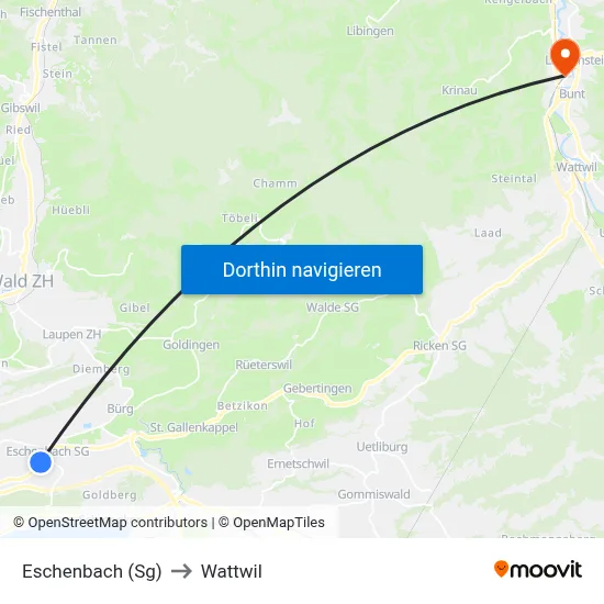 Eschenbach (Sg) to Wattwil map