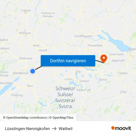 Lüsslingen-Nennigkofen to Wattwil map