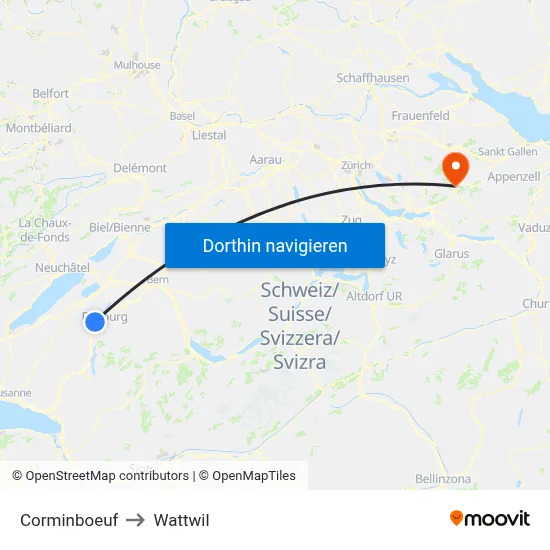 Corminboeuf to Wattwil map