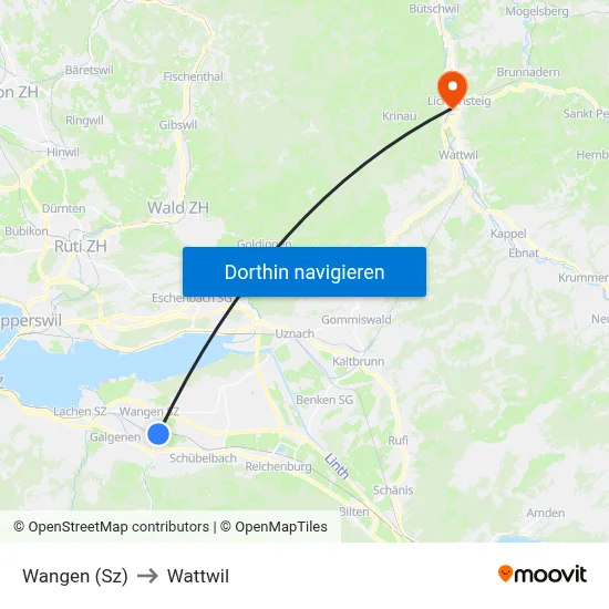 Wangen (Sz) to Wattwil map