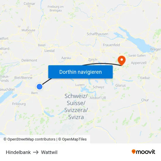 Hindelbank to Wattwil map