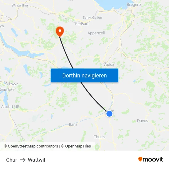 Chur to Wattwil map