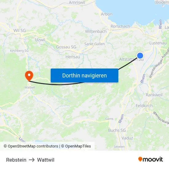 Rebstein to Wattwil map