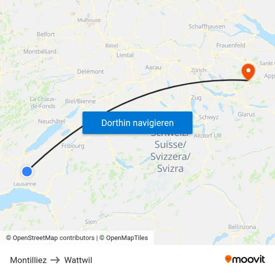 Montilliez to Wattwil map
