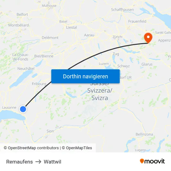 Remaufens to Wattwil map