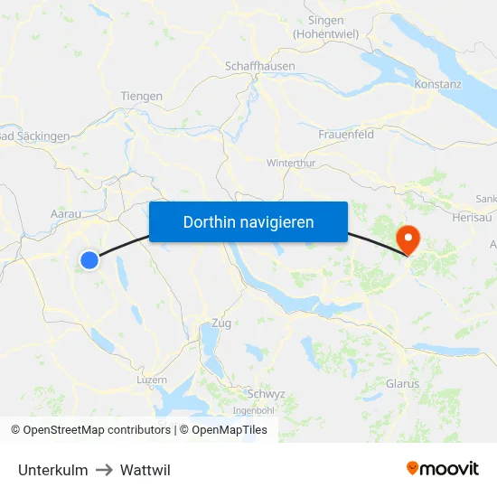 Unterkulm to Wattwil map