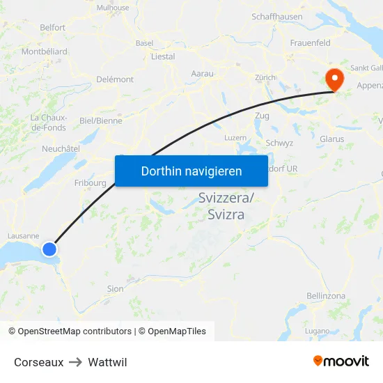 Corseaux to Wattwil map