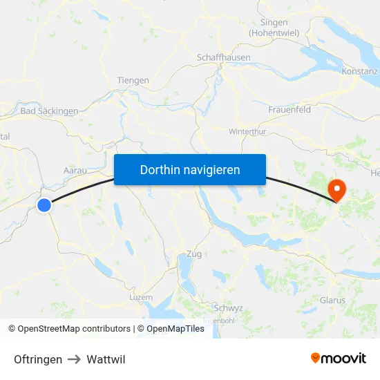 Oftringen to Wattwil map