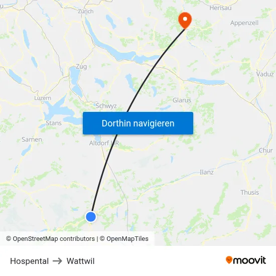 Hospental to Wattwil map