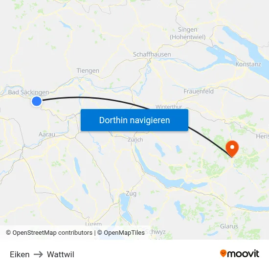Eiken to Wattwil map