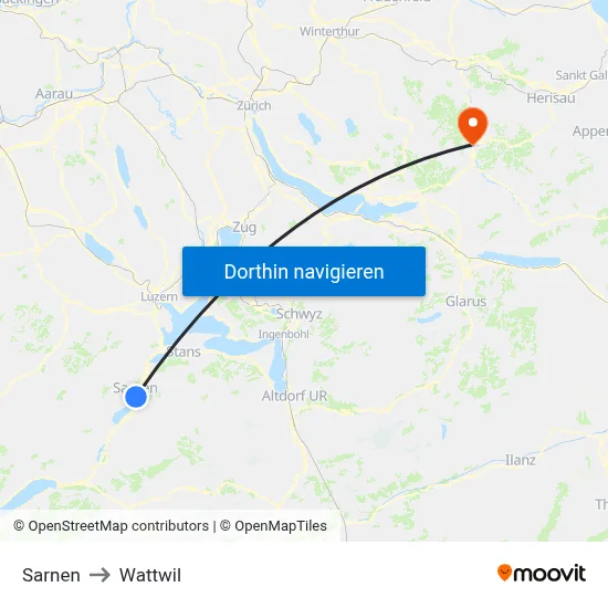 Sarnen to Wattwil map