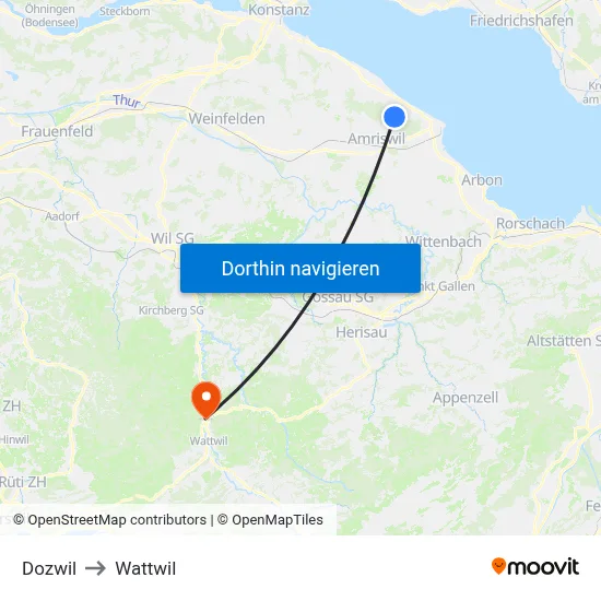 Dozwil to Wattwil map