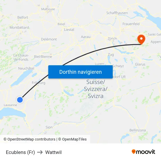 Ecublens (Fr) to Wattwil map
