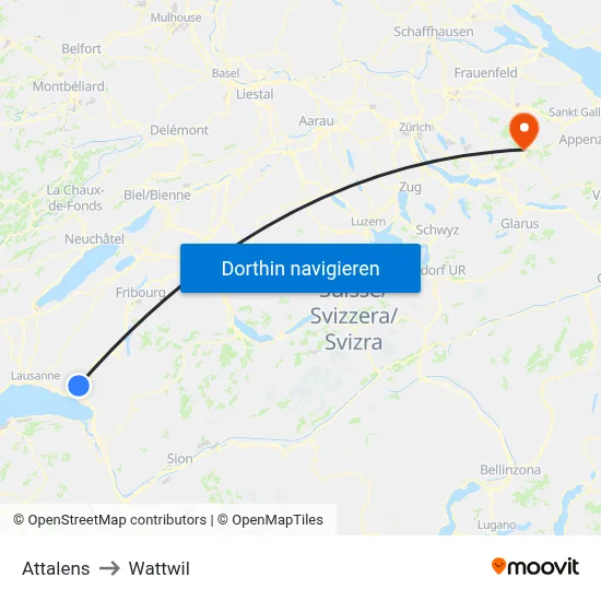 Attalens to Wattwil map
