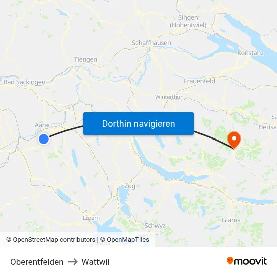 Oberentfelden to Wattwil map