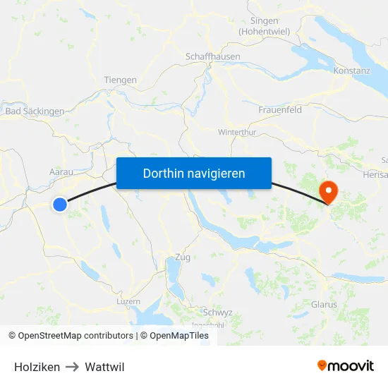 Holziken to Wattwil map