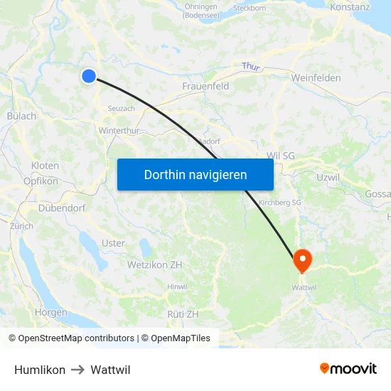 Humlikon to Wattwil map