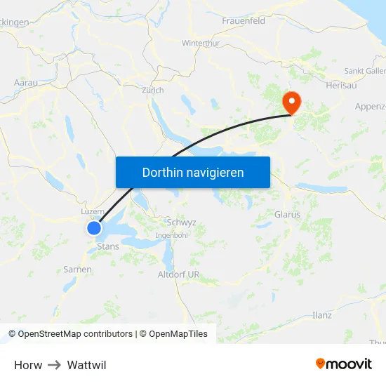 Horw to Wattwil map
