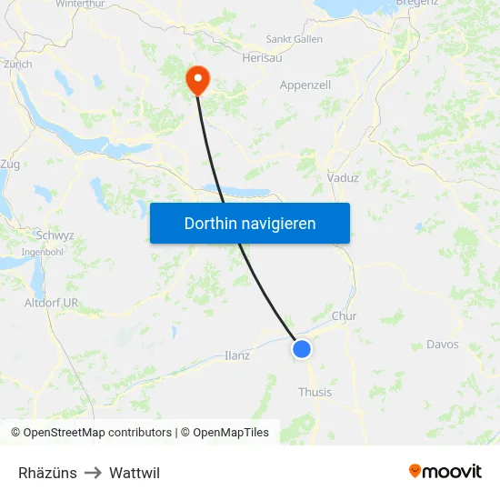 Rhäzüns to Wattwil map