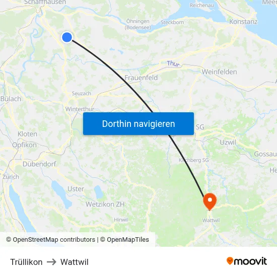 Trüllikon to Wattwil map