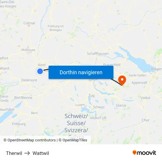 Therwil to Wattwil map