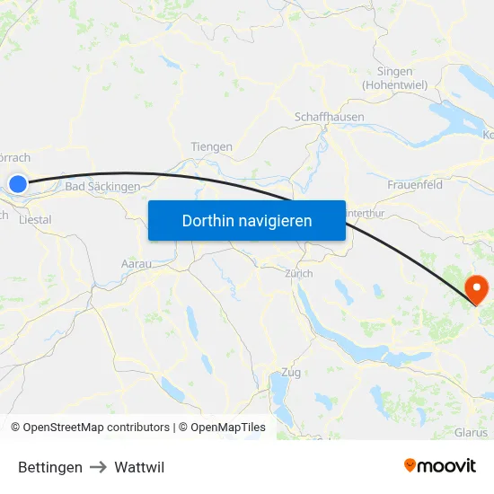 Bettingen to Wattwil map