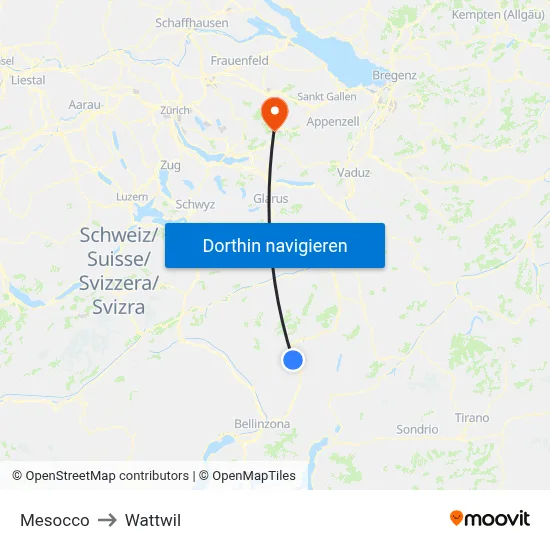 Mesocco to Wattwil map