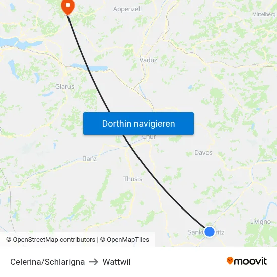 Celerina/Schlarigna to Wattwil map