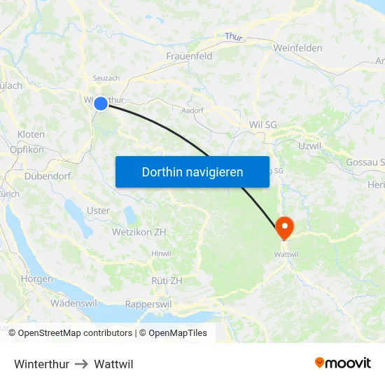 Winterthur to Wattwil map