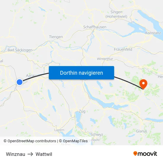 Winznau to Wattwil map
