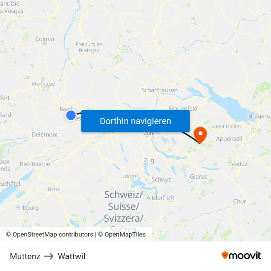 Muttenz to Wattwil map