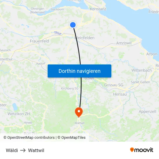 Wäldi to Wattwil map