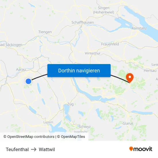 Teufenthal to Wattwil map